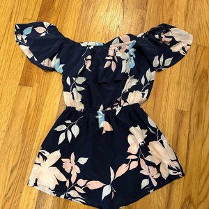 Yumi Kim Medium Off the Shoulder Navy Floral Romper